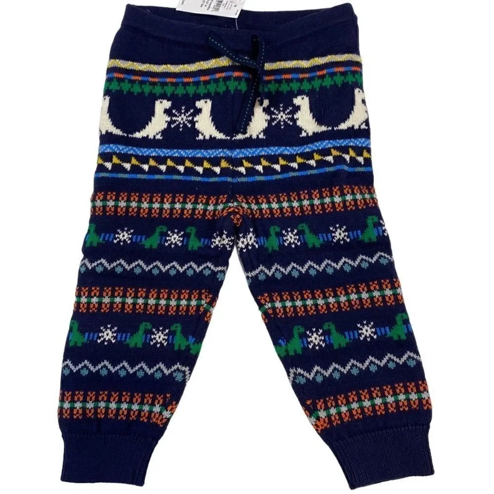 Baby Gap Navy Dinosaur Fair Isle Sweater Pants 12-18 Months NWT